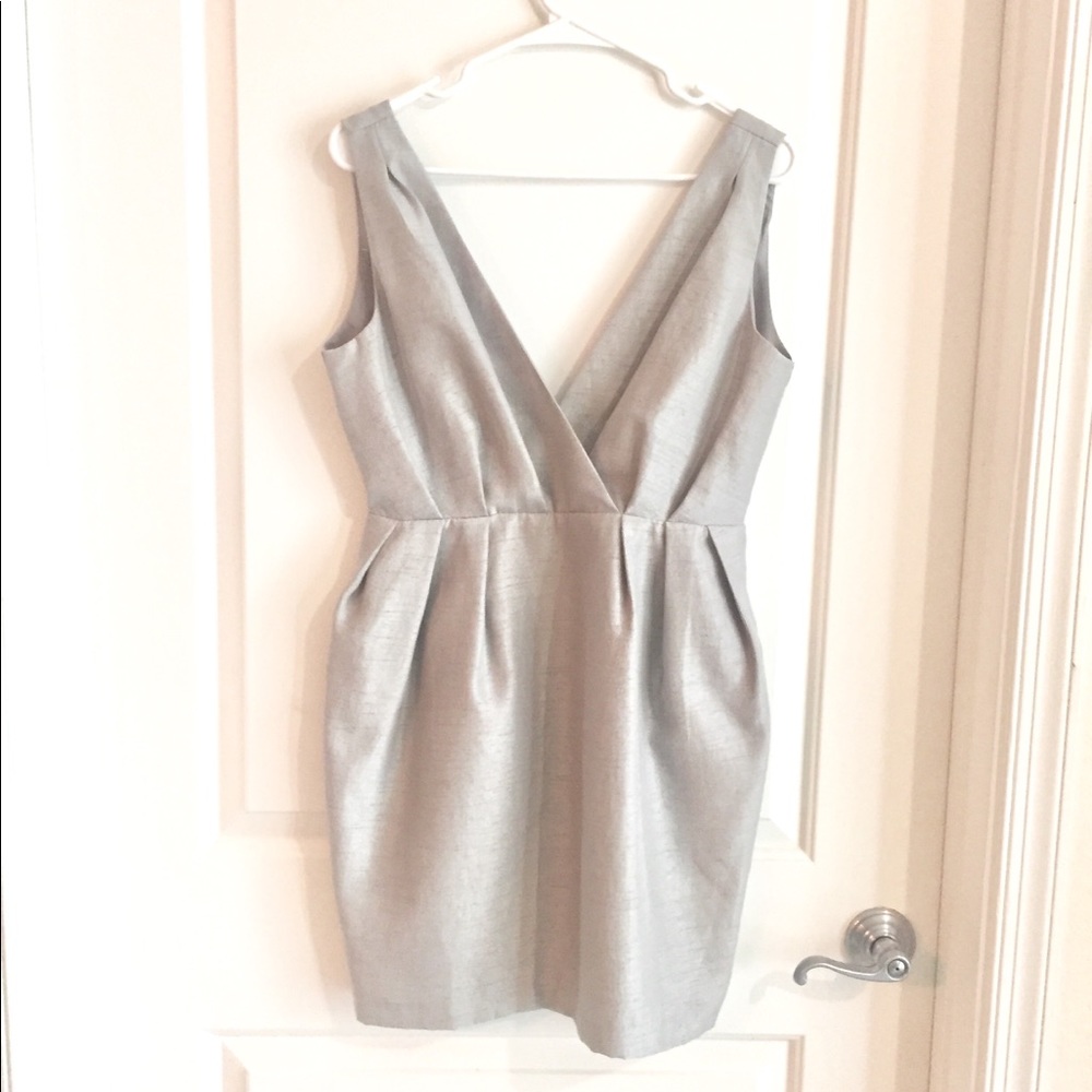 Vintage blue gray silver V cut dress